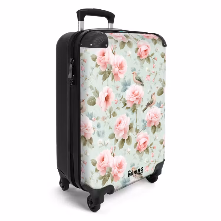 Rozen - Vogels - Pastel - Kleurrijk NBS - Handbagage koffer - Volwassenen Unisex middel -productfoto_3d