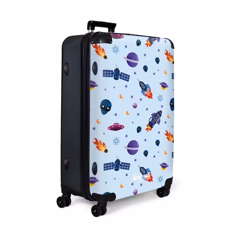 Ruimtevaart en buitenaards patroon op lichtblauw NBS - Large koffer - Volwassenen Unisex groot -product1