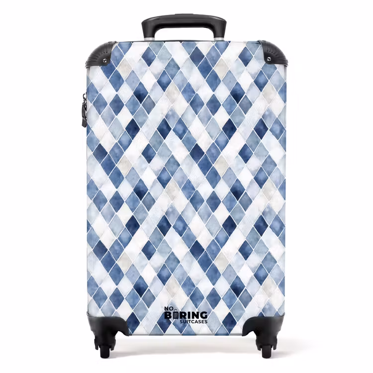 Ruit patroon blauw NBS - Handbagage koffer - Volwassenen Unisex middel -productfoto_recht