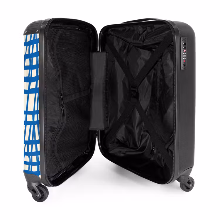 Ruitpatroon - Blauw - Crème NBS - Handbagage koffer - Volwassenen Unisex middel -binnenkant