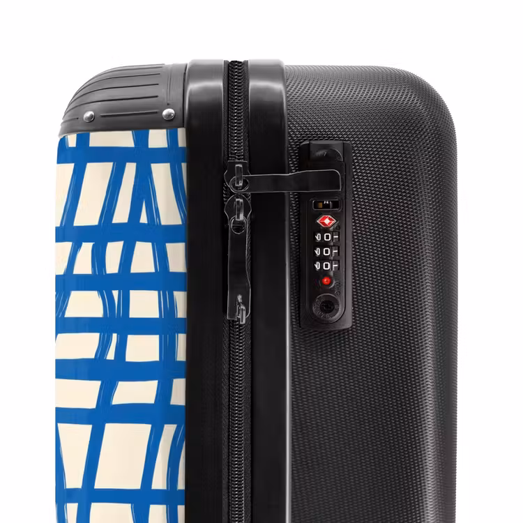 Ruitpatroon - Blauw - Crème NBS - Handbagage koffer - Volwassenen Unisex middel -slot
