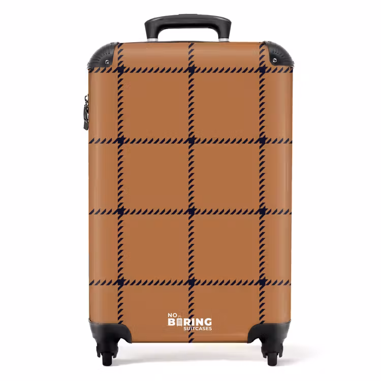 Ruitpatroon met visgraatlijnen in bruin en zwart NBS - Handbagage koffer - Kinderen Unisex middel -productfoto_recht