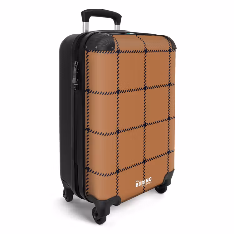 Ruitpatroon met visgraatlijnen in bruin en zwart NBS - Handbagage koffer - Kinderen Unisex middel -productfoto_3d