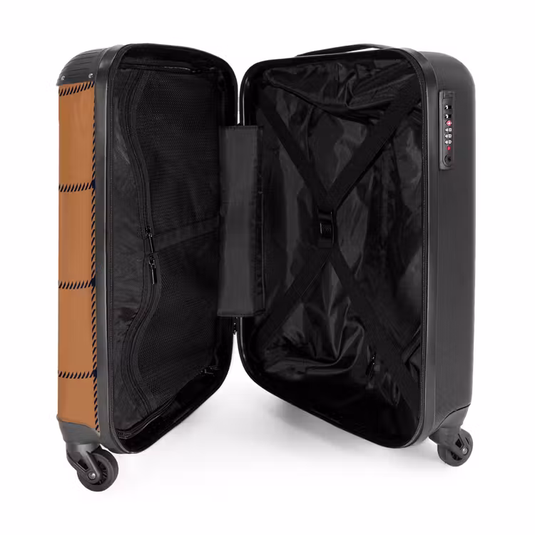 Ruitpatroon met visgraatlijnen in bruin en zwart NBS - Handbagage koffer - Kinderen Unisex middel -binnenkant