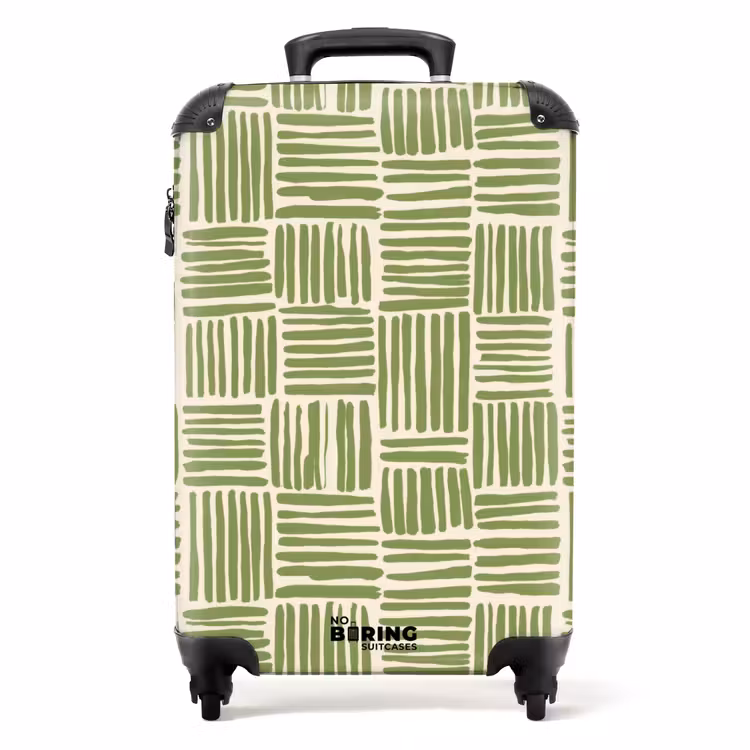 Koffer - Saliegroen - Blokken - Handgetekend - Patroon - Saliegroen - Blokken - Handgetekend - Patroon NBS - Handbagage koffer - Volwassenen Unisex middel
