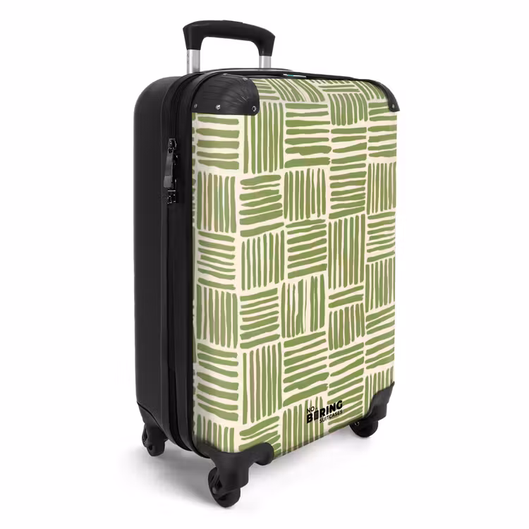 Koffer - Saliegroen - Blokken - Handgetekend - Patroon - Saliegroen - Blokken - Handgetekend - Patroon NBS - Handbagage koffer - Volwassenen Unisex middel