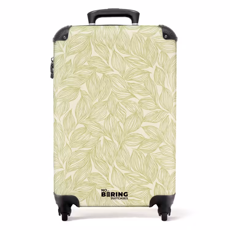 Koffer - Saliegroen - Botanisch - Bladeren - Handgetekend - Patroon - Saliegroen - Botanisch - Bladeren - Handgetekend - Patroon NBS - Handbagage koffer - Volwassenen Unisex middel