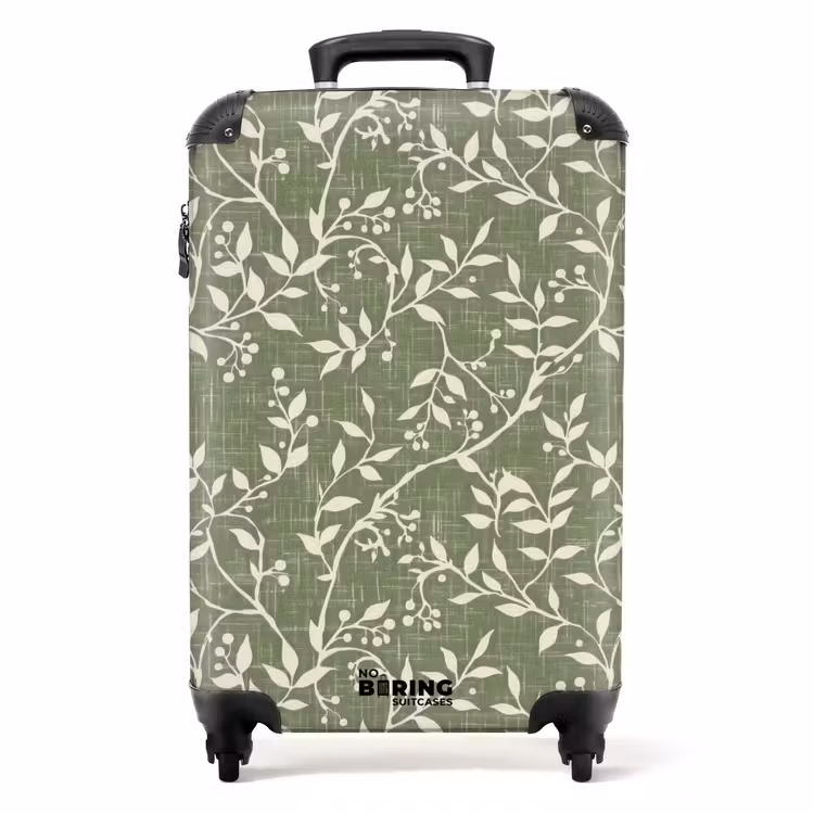 Koffer - Saliegroen - Botanisch - Takken - Besjes - Linnen - Patroon - Saliegroen - Botanisch - Takken - Besjes - Linnen - Patroon NBS - Handbagage koffer - Volwassenen Unisex middel