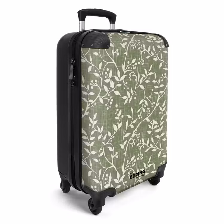 Koffer - Saliegroen - Botanisch - Takken - Besjes - Linnen - Patroon - Saliegroen - Botanisch - Takken - Besjes - Linnen - Patroon NBS - Handbagage koffer - Volwassenen Unisex middel