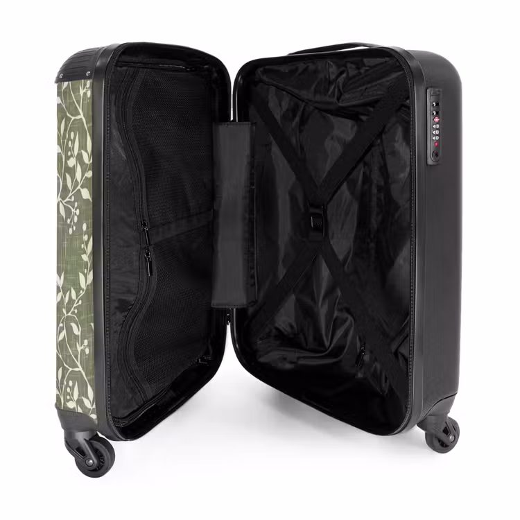 Koffer - Saliegroen - Botanisch - Takken - Besjes - Linnen - Patroon - Saliegroen - Botanisch - Takken - Besjes - Linnen - Patroon NBS - Handbagage koffer - Volwassenen Unisex middel
