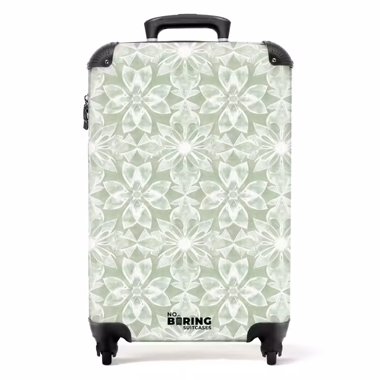 Koffer - Saliegroen - Symmetrisch - Mandala - Ornament - Patroon - Saliegroen - Symmetrisch - Mandala - Ornament - Patroon NBS - Handbagage koffer - Volwassenen Unisex middel