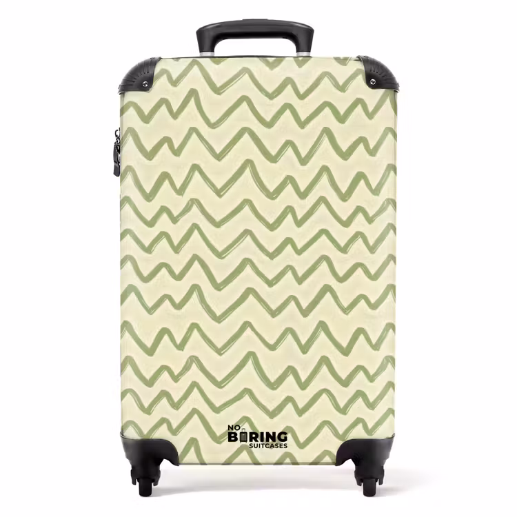 Koffer - Saliegroen - Zigzag - Handgetekend - Patroon - Saliegroen - Zigzag - Handgetekend - Patroon NBS - Handbagage koffer - Volwassenen Unisex middel