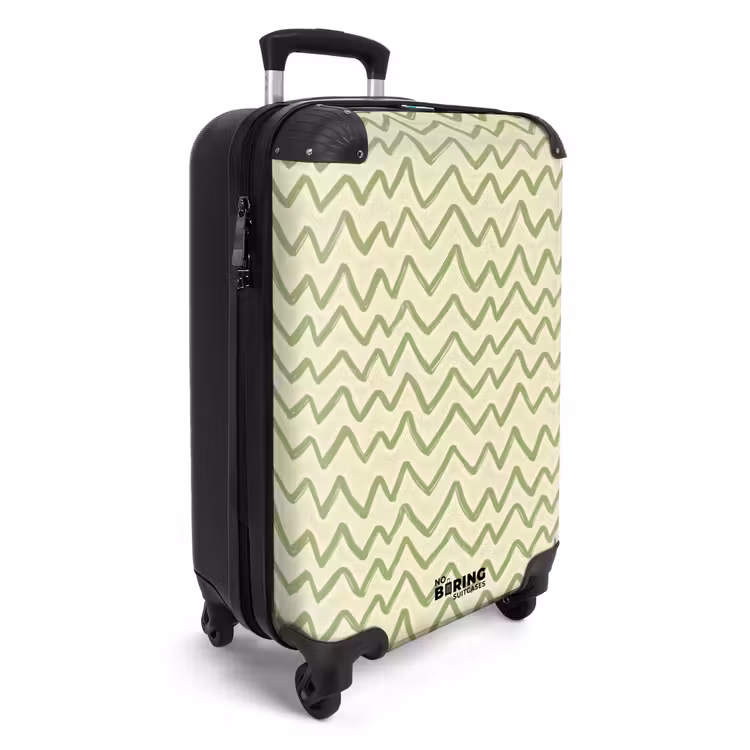 Koffer - Saliegroen - Zigzag - Handgetekend - Patroon - Saliegroen - Zigzag - Handgetekend - Patroon NBS - Handbagage koffer - Volwassenen Unisex middel