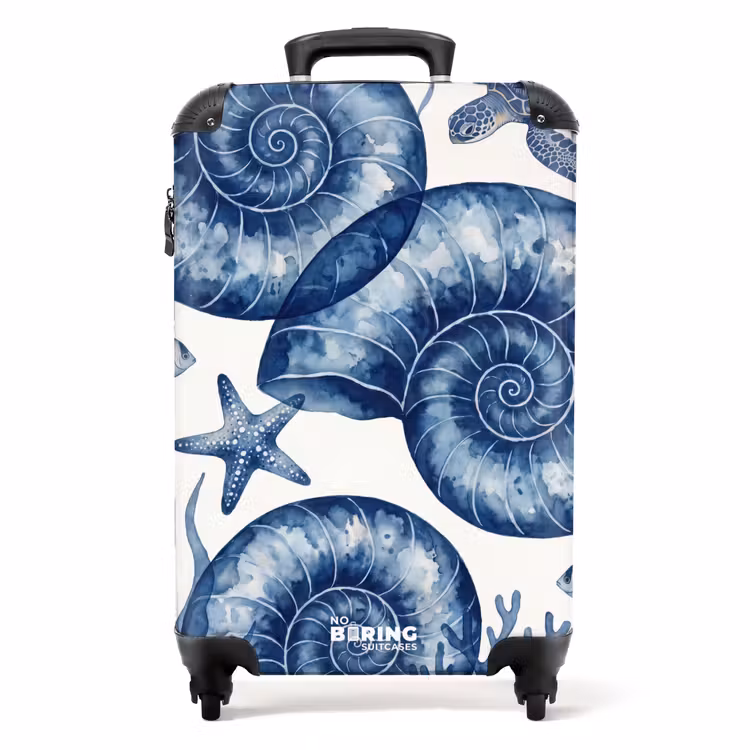 Koffer - Schelp - Spiraal - Zeeleven - Aquarel - Blauw - Schelp - Spiraal - Zeeleven - Aquarel - Blauw NBS - Handbagage koffer - Volwassenen Unisex middel