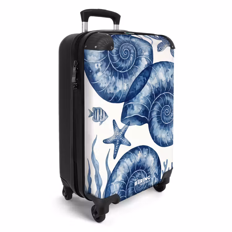 Koffer - Schelp - Spiraal - Zeeleven - Aquarel - Blauw - Schelp - Spiraal - Zeeleven - Aquarel - Blauw NBS - Handbagage koffer - Volwassenen Unisex middel