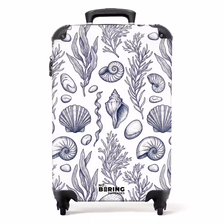 Koffer - Schelpen - Zeewier - Oceaan - Illustratie - Blauw - Schelpen - Zeewier - Oceaan - Illustratie - Blauw NBS - Handbagage koffer - Volwassenen Unisex middel