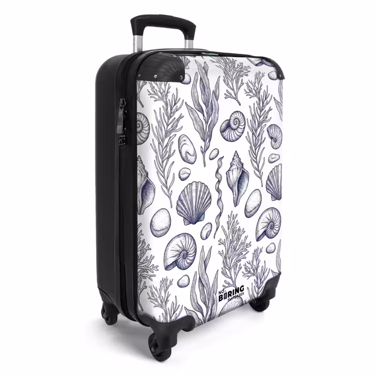 Koffer - Schelpen - Zeewier - Oceaan - Illustratie - Blauw - Schelpen - Zeewier - Oceaan - Illustratie - Blauw NBS - Handbagage koffer - Volwassenen Unisex middel