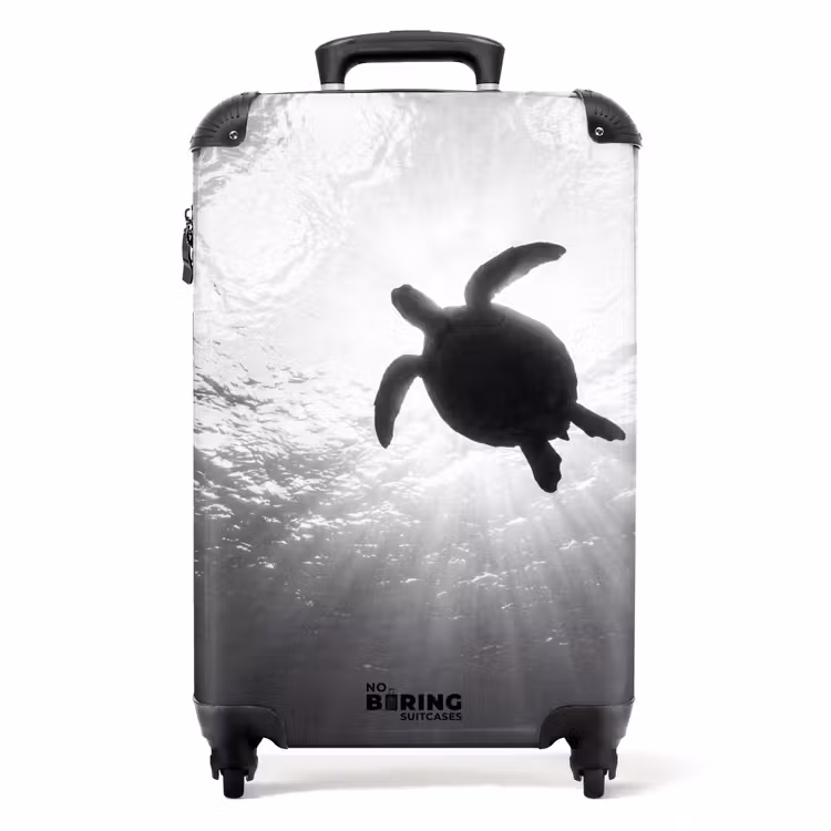 Koffer - Schildpad - Onderwater - Lichtstralen - Oceaan - Zwart-wit — 1