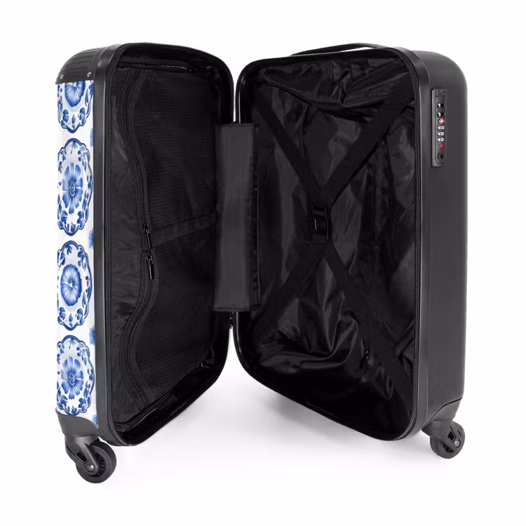 Sierborden - Bloemen - Blauw NBS - Handbagage koffer - Volwassenen Unisex middel -binnenkant
