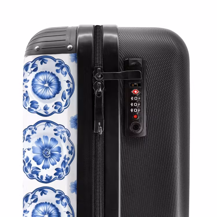 Sierborden - Bloemen - Blauw NBS - Handbagage koffer - Volwassenen Unisex middel -slot