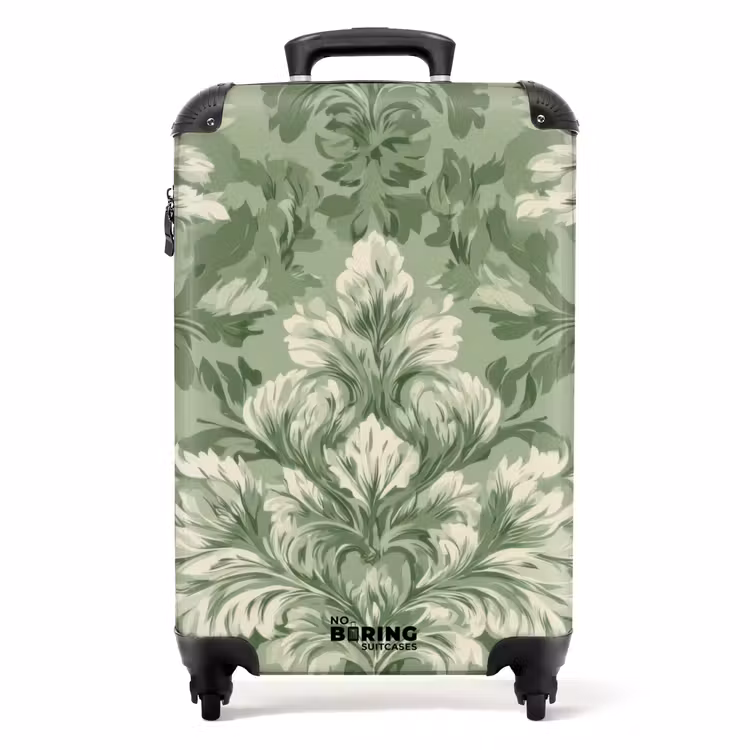 Koffer - Sierlijk - Lichtgroen - Planten - Patroon - Getailleerd - Sierlijk - Lichtgroen - Planten - Patroon - Getailleerd NBS - Handbagage koffer - Volwassenen Unisex middel