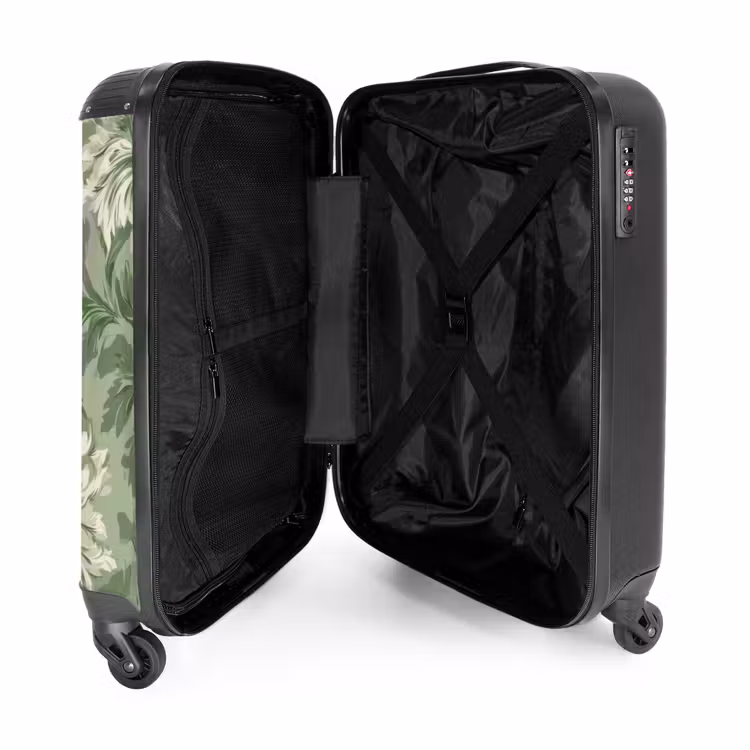 Koffer - Sierlijk - Lichtgroen - Planten - Patroon - Getailleerd - Sierlijk - Lichtgroen - Planten - Patroon - Getailleerd NBS - Handbagage koffer - Volwassenen Unisex middel