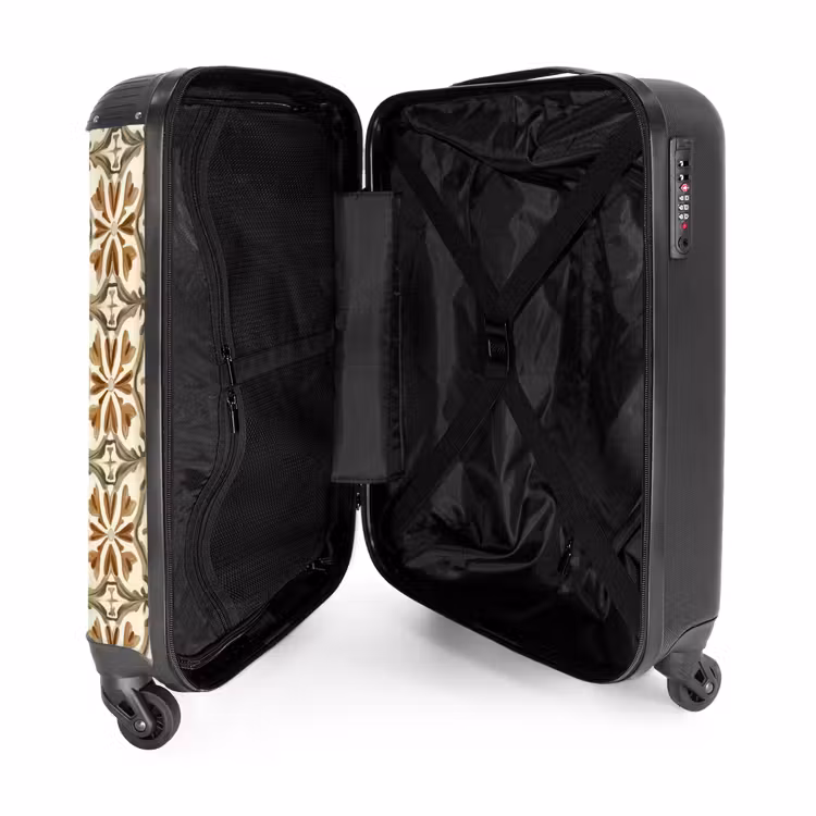Siertegel - Patroon - Bruin NBS - Handbagage koffer - Volwassenen Unisex middel -binnenkant