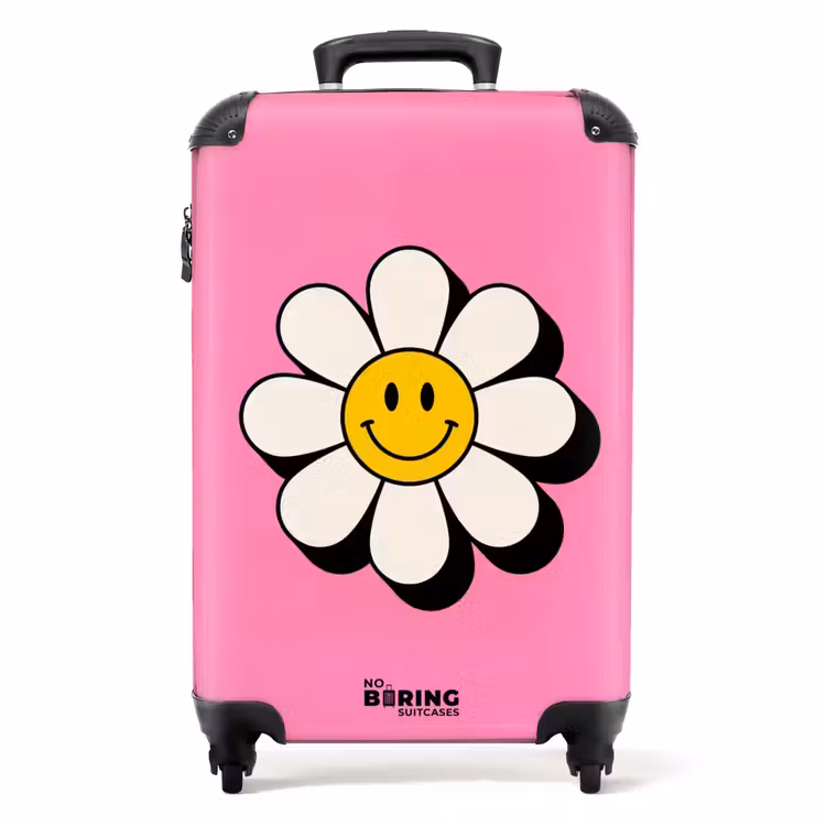 Smiley - Bloem - Roze NBS - Handbagage koffer - Volwassenen Unisex middel -productfoto_recht