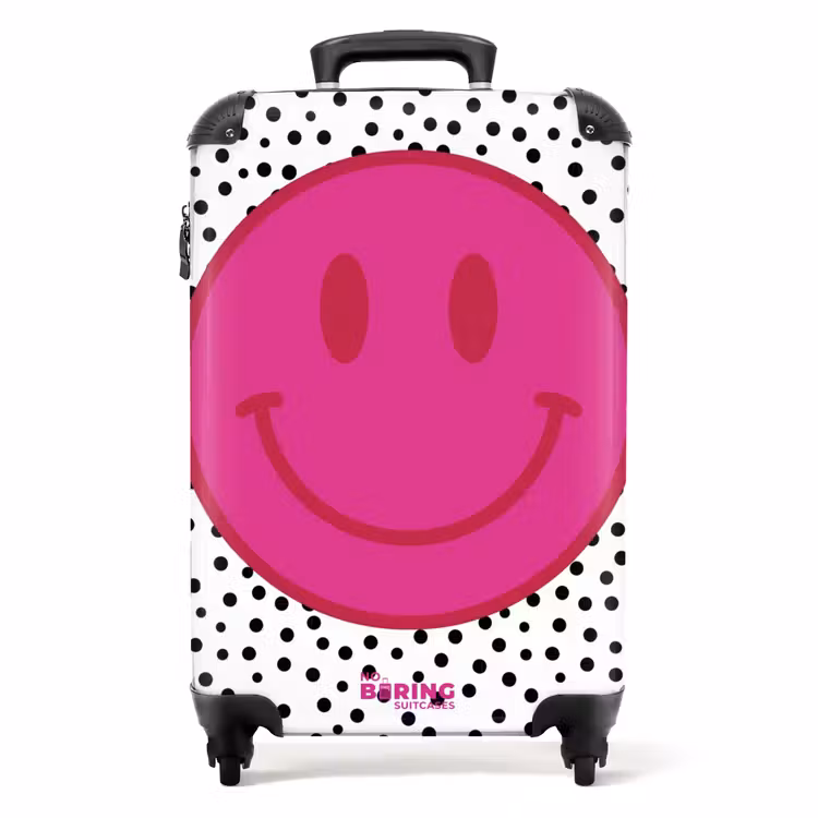 Smiley - Roze - Stippen NBS - Handbagage koffer - Volwassenen Unisex middel -productfoto_recht