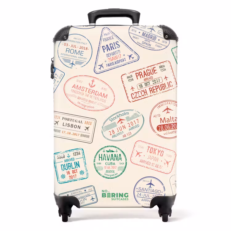 Koffer - Stempels - Kleurrijk - Landen - Stempels - Kleurrijk - Landen NBS - Handbagage koffer - Volwassenen Unisex middel