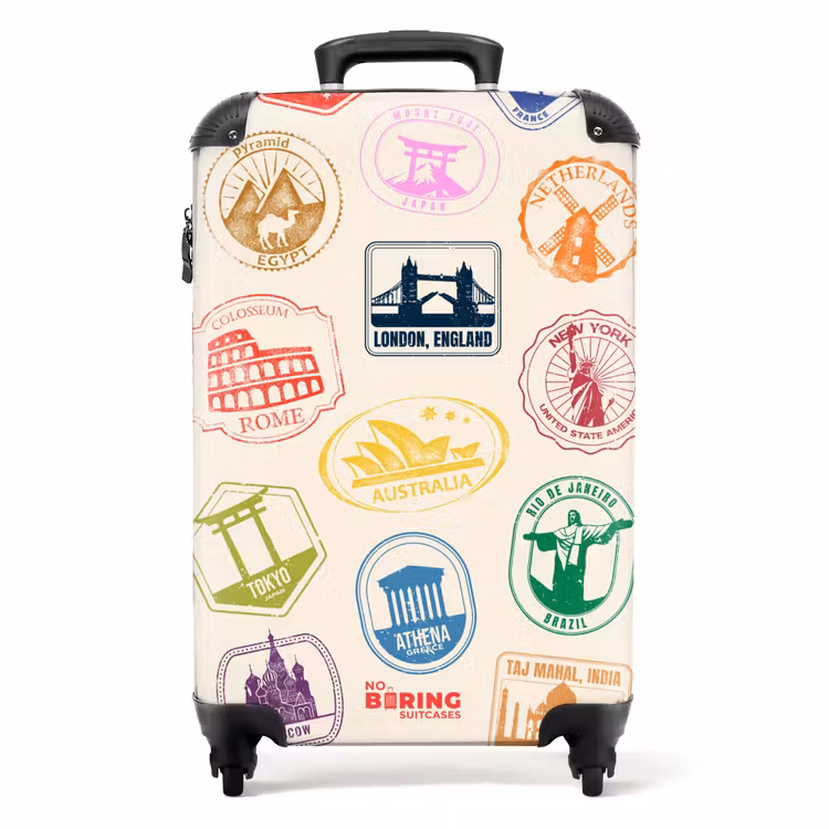 Koffer - Stempels - Kleurrijk - Wereld - Stempels - Kleurrijk - Wereld NBS - Handbagage koffer - Volwassenen Unisex middel