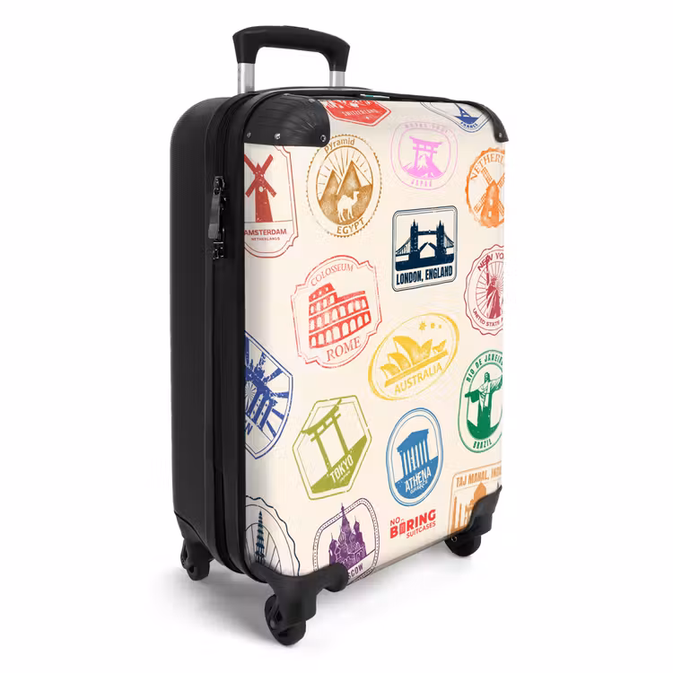 Koffer - Stempels - Kleurrijk - Wereld - Stempels - Kleurrijk - Wereld NBS - Handbagage koffer - Volwassenen Unisex middel