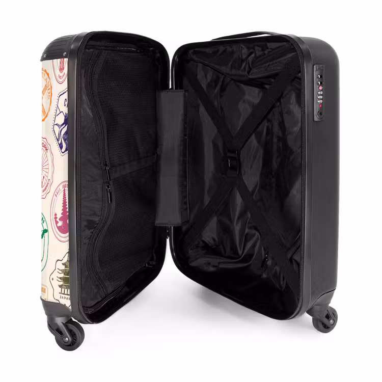 Koffer - Stempels - Kleurrijk - Wereld - Stempels - Kleurrijk - Wereld NBS - Handbagage koffer - Volwassenen Unisex middel