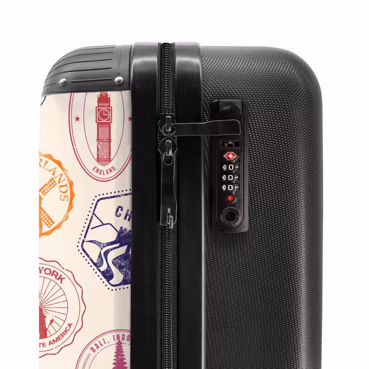 Koffer - Stempels - Kleurrijk - Wereld - Stempels - Kleurrijk - Wereld NBS - Handbagage koffer - Volwassenen Unisex middel