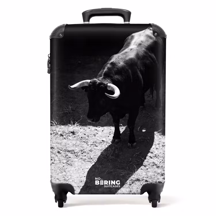 Koffer - Stier - Schaduw - Dieren - Contrast - Zwart-wit - Stier - Schaduw - Dieren - Contrast - Zwart-wit NBS - Handbagage koffer - Volwassenen Unisex middel