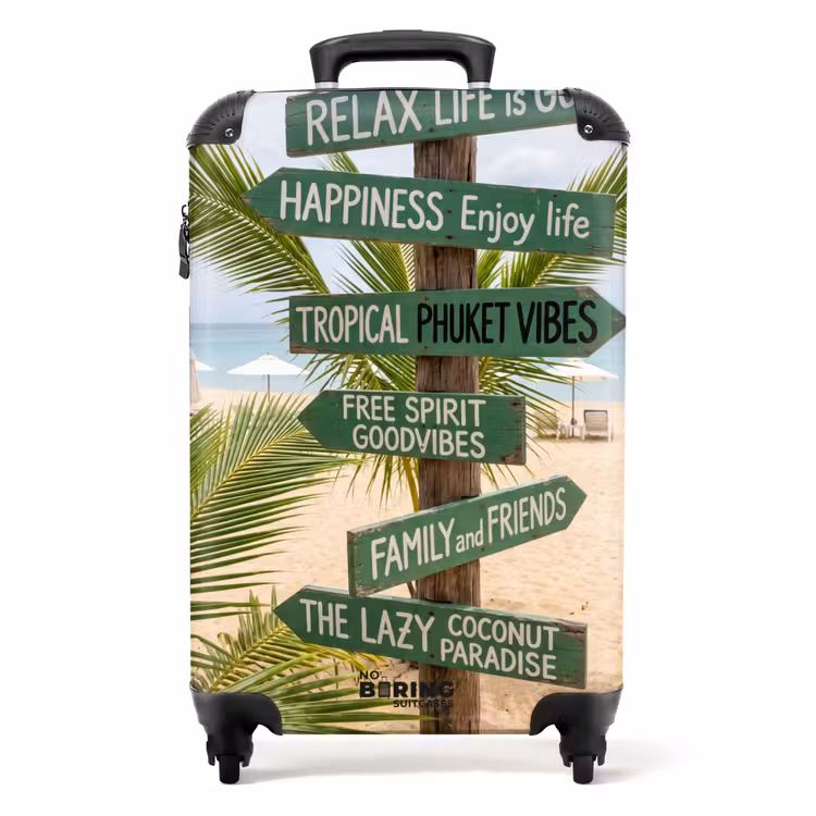 Koffer - Strand - Wegwijzer - Palmen - Tropisch - Groen - Strand - Wegwijzer - Palmen - Tropisch - Groen NBS - Handbagage koffer - Volwassenen Unisex middel