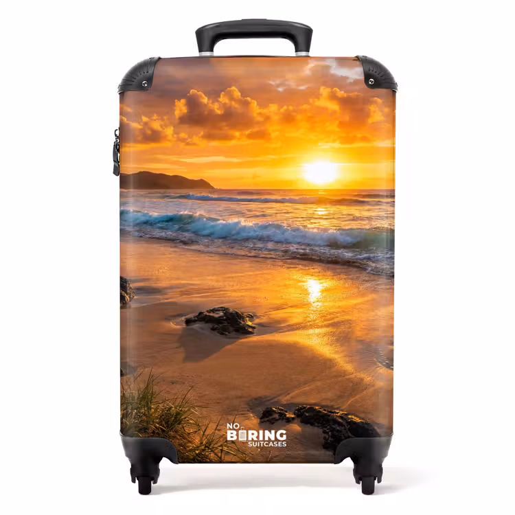 Koffer - Strand - Zonsondergang - Golven - Natuur - Oranje — 1