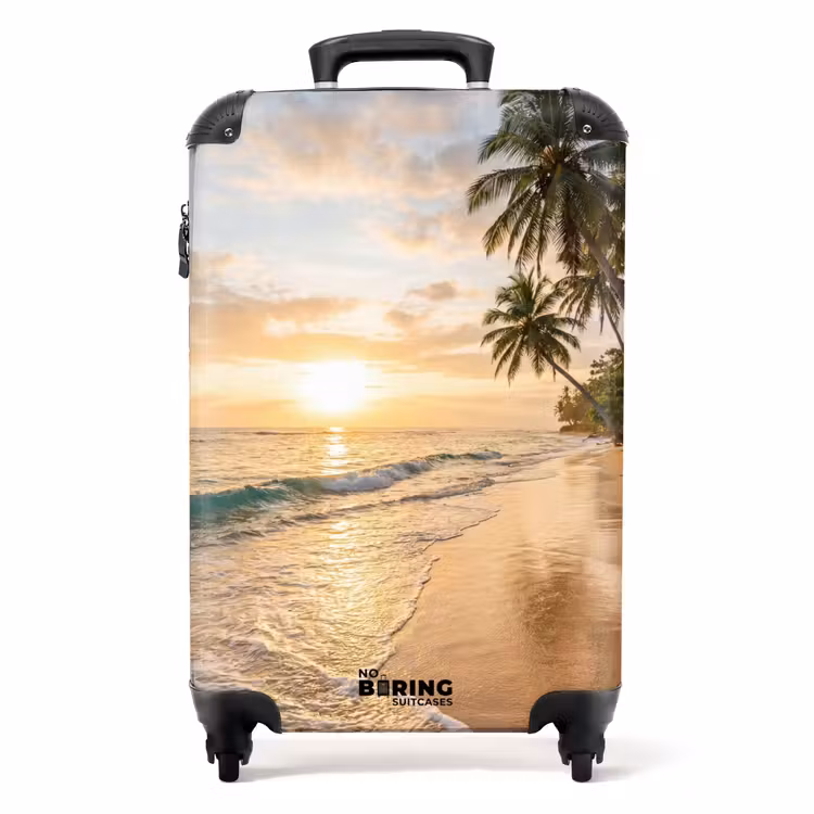 Koffer - Strand - Zonsondergang - Tropisch - Natuur - Goud — 1
