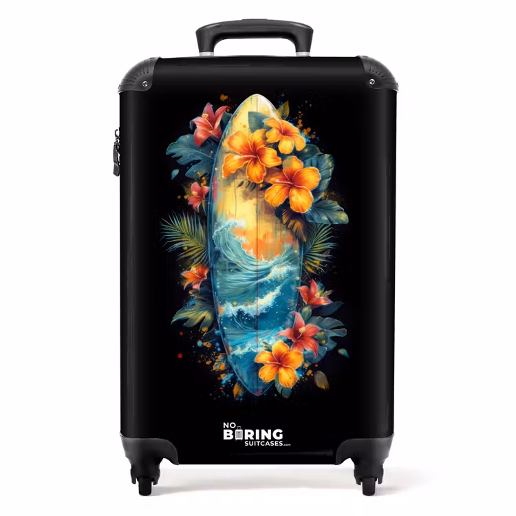 Surfplank omringd door bloemen NBS - Handbagage koffer - Volwassenen Unisex middel -productfoto_recht