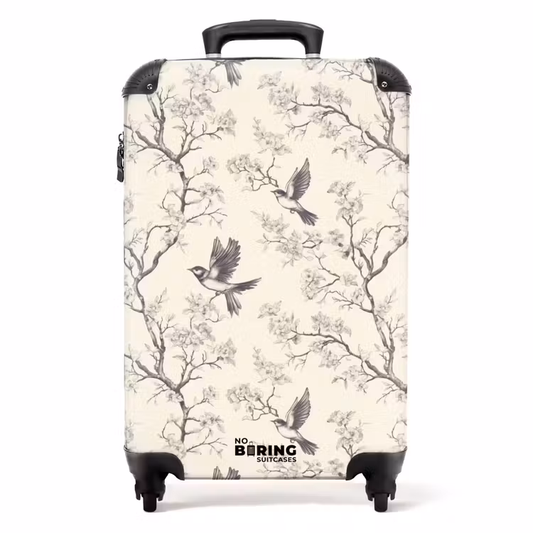 Takken - Vogels - Beige NBS - Handbagage koffer - Volwassenen Unisex middel -productfoto_recht