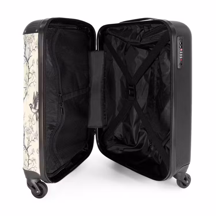 Takken - Vogels - Beige NBS - Handbagage koffer - Volwassenen Unisex middel -binnenkant