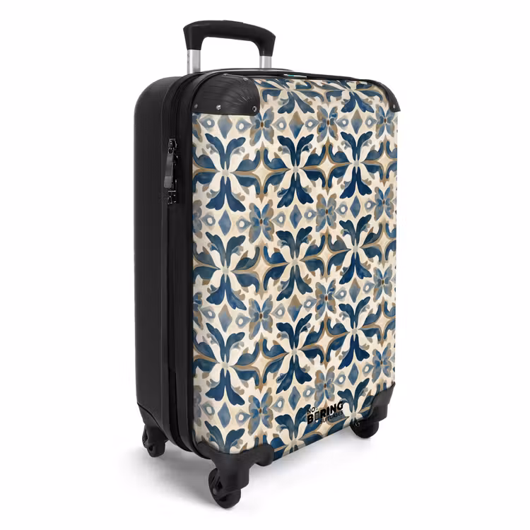 Tegel - Patroon - Blauw - Beige NBS - Handbagage koffer - Volwassenen Unisex middel -productfoto_3d