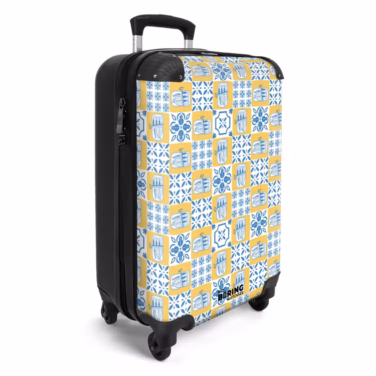 Tegel patroon blauw geel NBS - Handbagage koffer - Volwassenen Unisex middel -productfoto_3d