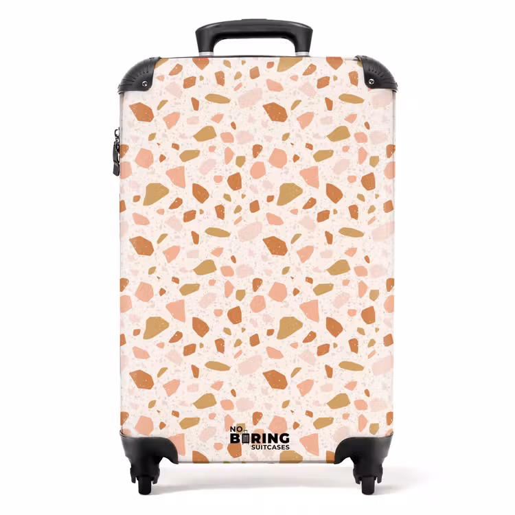 Terrazzo patroon veelkleurig beige roze NBS - Handbagage koffer - Volwassenen Unisex middel -productfoto_recht