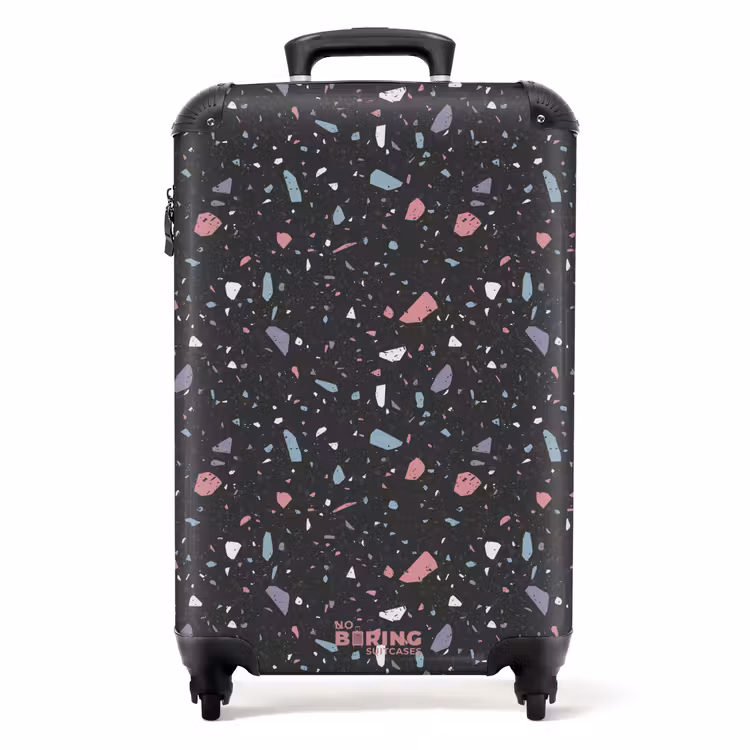 Terrazzo patroon zwart met pastel NBS - Handbagage koffer - Volwassenen Unisex middel -productfoto_recht