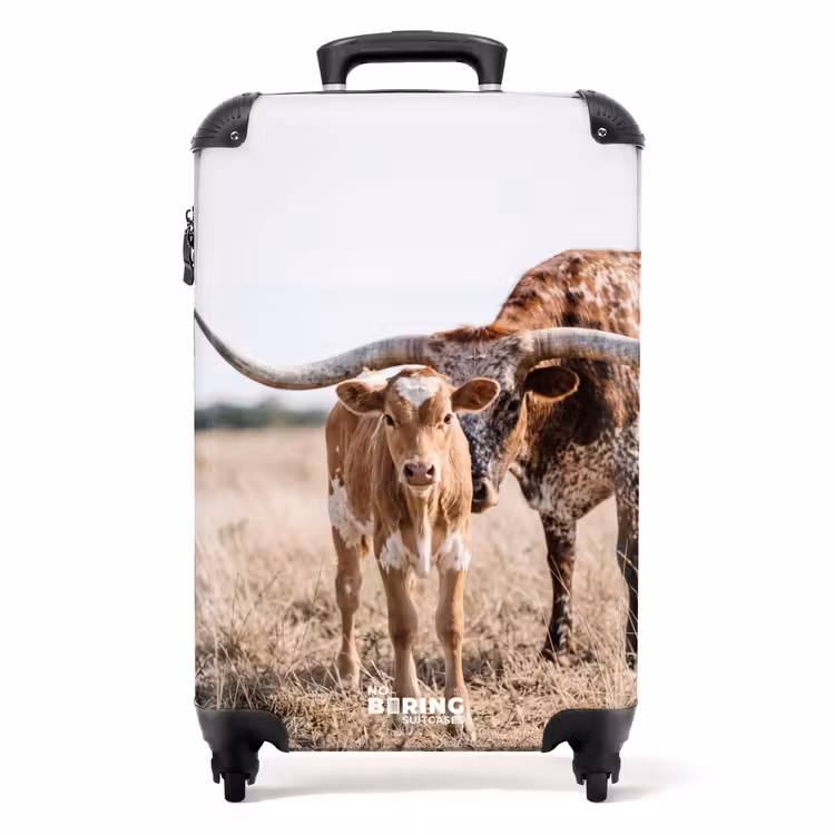 Koffer - Texas Longhorn - Kalf - Weide - Dieren - Texas Longhorn - Kalf - Weide - Dieren NBS - Handbagage koffer - Volwassenen Unisex middel