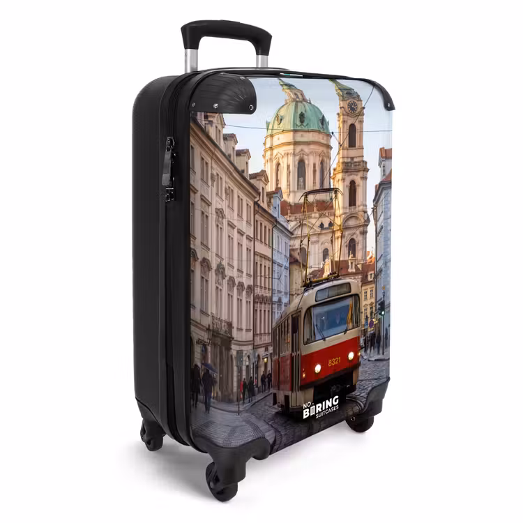 Koffer - Tram - Straat - Stadsgezicht - Klassiek - Rood - Tram - Straat - Stadsgezicht - Klassiek - Rood NBS - Handbagage koffer - Volwassenen Unisex middel