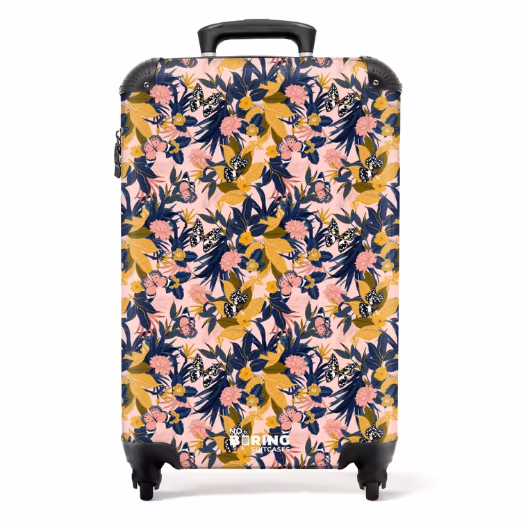 Tropisch vlinder patroon blauw geel NBS - Handbagage koffer - Kinderen Unisex middel -productfoto_recht
