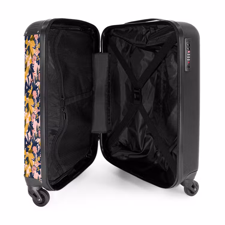 Tropisch vlinder patroon blauw geel NBS - Handbagage koffer - Kinderen Unisex middel -binnenkant