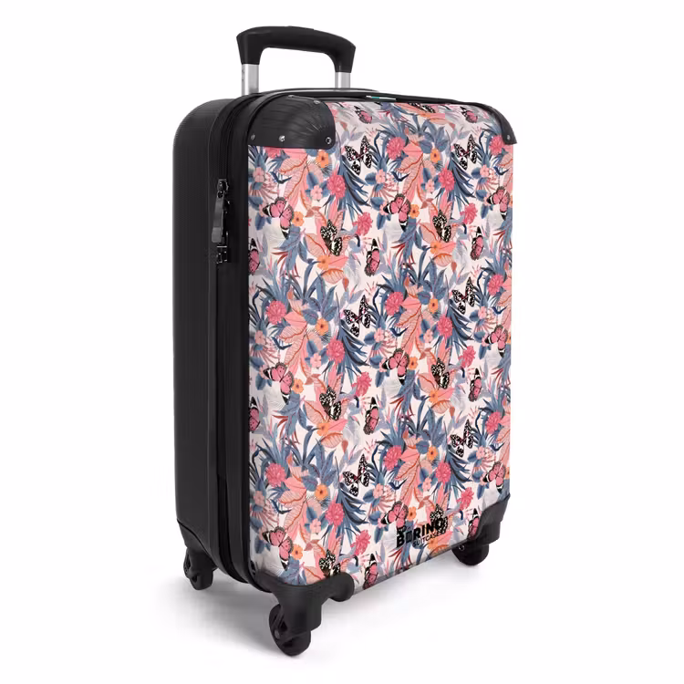 Tropisch vlinder patroon licht roze NBS - Handbagage koffer - Kinderen Unisex middel -productfoto_3d